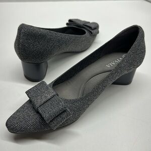 Vivaia Titli Heels Pointed Toe Bow High Heel Shoes Knit Gray Size 35.5 US 5.5